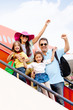 Family traveling by airplane