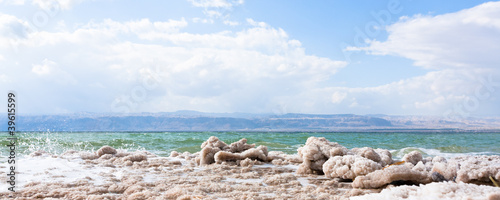 Photo: crystalline salt on beach of Dead Sea crystalline salt on beach of Dead Sea