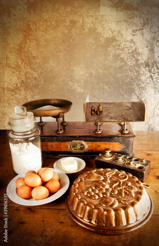 Photo: Vintage scales and ingredients Vintage scales and ingredients