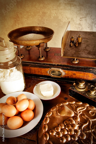 Photo: Vintage scales and ingredients Vintage scales and ingredients