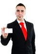 Businessman holding business card