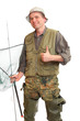 The fisherman with fishing rod and landing net.