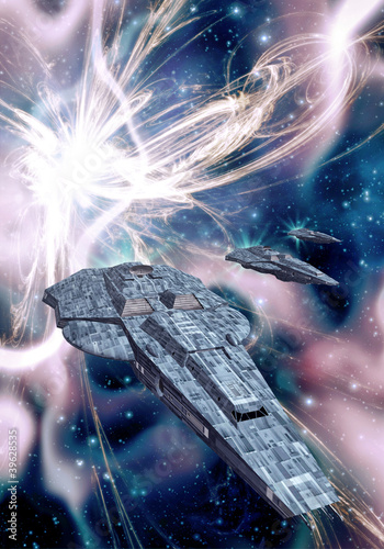 Illustration: spaceship and supernova spaceship and supernova
