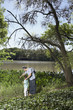 Father and son on nature walk