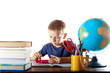 Young boy doing his homework on a tablet computer