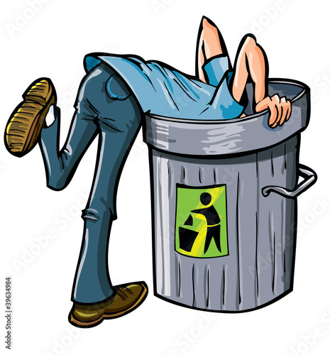 Vector: Man looking deep into a garbage can Man looking deep into a garbage can