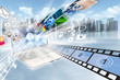 Internet and multimedia sharing concept.