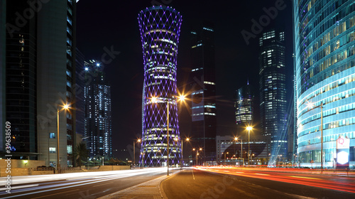 Photo: Blue illuminated Tower in Doha, Qatar Blue illuminated Tower in Doha, Qatar