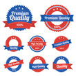 Premium Quality Labels in blue in red color