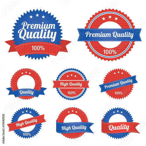 Vector: Premium Quality Labels in blue in red color Premium Quality Labels in blue in red color