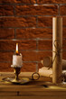 antiquities on a background of a brick wall