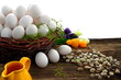 Easter eggs and natural wooden country table Easter eggs and natural wooden country table