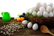 Easter eggs and natural wooden country table Easter eggs and natural wooden country table