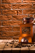 wooden coffee grinder on table
