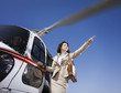Asian businesswoman on helicopter