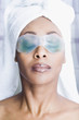 African American woman wearing gel eye mask