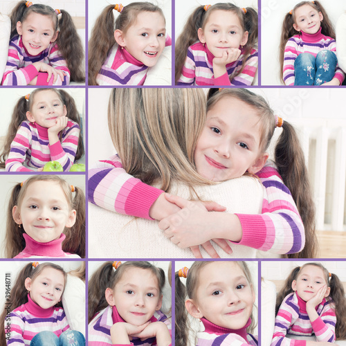 Photo: Cute caucasian 7-year old girl, collage Cute caucasian 7-year old girl, collage