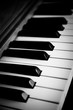 Black and white Piano close up on the keyboard