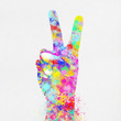 colorful painting of hand point two finger