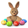 Stuffed bunny with colorful easter eggs