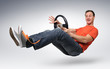 Funny man car driver with a wheel, auto concept