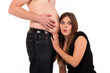 girl listening to her boyfriends belly