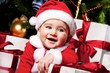 Little Santa boy with gift boxes.