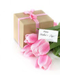 Bunch of tulips in a gift boxt on white background Bunch of tulips in a gift boxt on white background