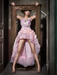Fashion young women in pink dress