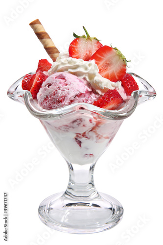 Photo: Ice cream with strawberries and whipped cream Ice cream with strawberries and whipped cream