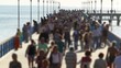 crowded pier, tilt-shift