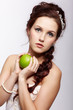 retro girl with apple