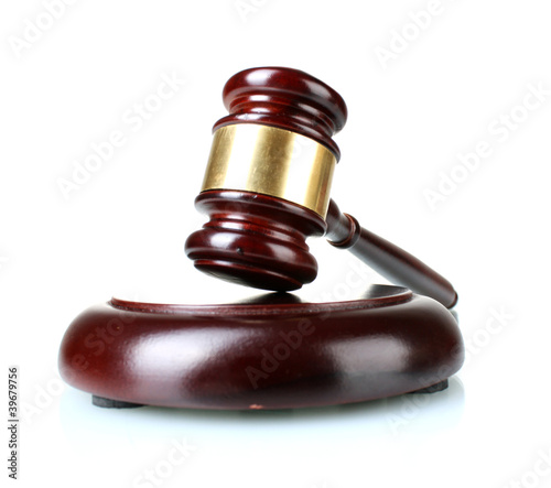 Photo: wooden gavel isolated on white wooden gavel isolated on white