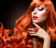 Wavy Red Hair. Fashion Girl Portrait