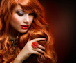 Wavy Red Hair. Fashion Girl Portrait