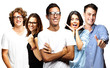 young people smiling over white background