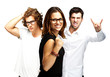 young people enjoying over white background