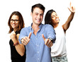 young people enjoying over white background