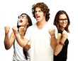 young people enjoying over white background