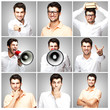 composition of a handsome young man over grey background