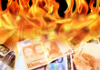 an image of  dollar and euro bills on fire