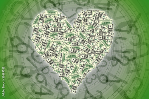 Illustration: an image of heart shape with dollar bill an image of heart shape with dollar bill