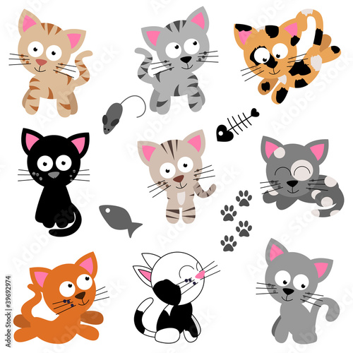Illustration: Vector Collection of Cute Cartoon Cats Vector Collection of Cute Cartoon Cats