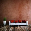 Wohndesign - Weisses Sofa vor roter Wand