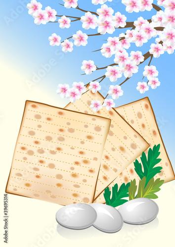 Vector: Jewish celebrate pesah with eggs, matzo and flowers Jewish celebrate pesah with eggs, matzo and flowers