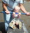 Dad and  son do exercises