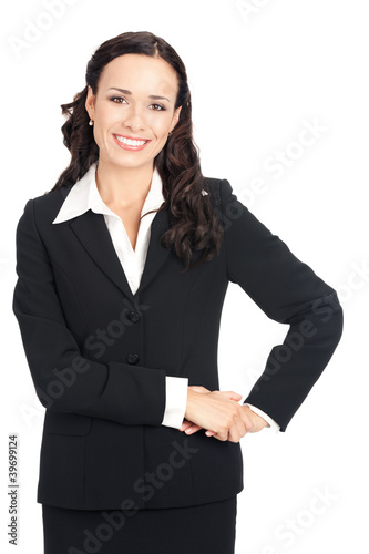 Photo: Happy smiling business woman, over white Happy smiling business woman, over white