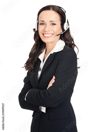 Photo: Support phone operator in headset, isolated Support phone operator in headset, isolated