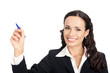 Businesswoman writing or drawing, isolated