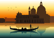 Silhouette illustration of people on gondola in Venice